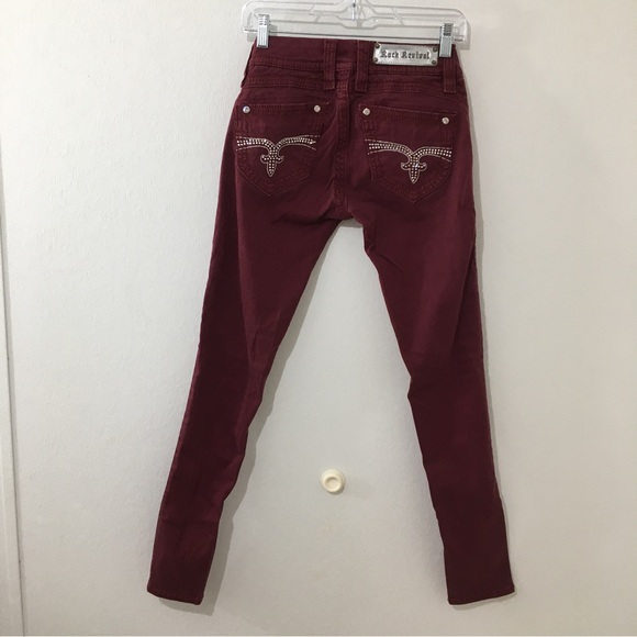 Rock Revival Liz Maroon Crystal Embellished Skinny Jeans size 25 - Picture 5 of 8